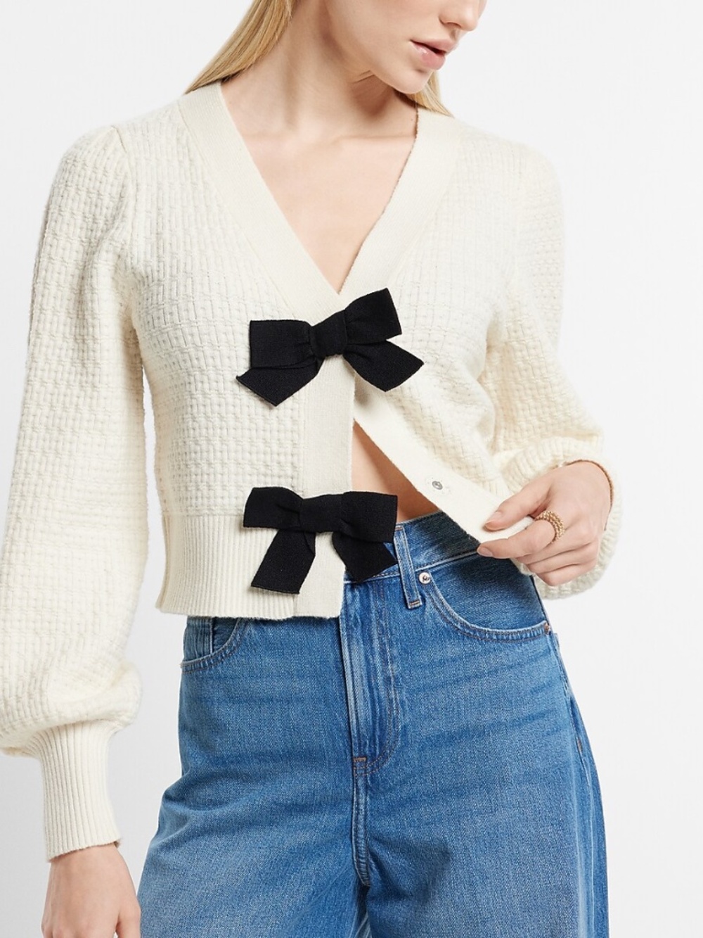 Express V-Neck Bow Cardigan